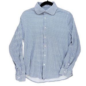 ZNT18 Shirt Mens Blue Diamond Print Long Sleeve Button Down Cotton Sz 16 34/35